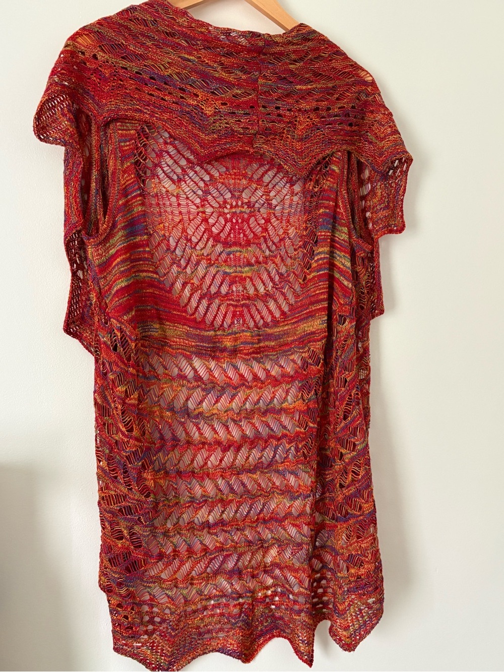 krazy kat Red Multitone Openwork Draped Knit Cardigan - Picture 3 of 3